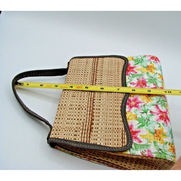Rattan Floral Hand Bag Removable Crossbody Strap Island Boho Nature Country Vtg - Picture 12 of 12